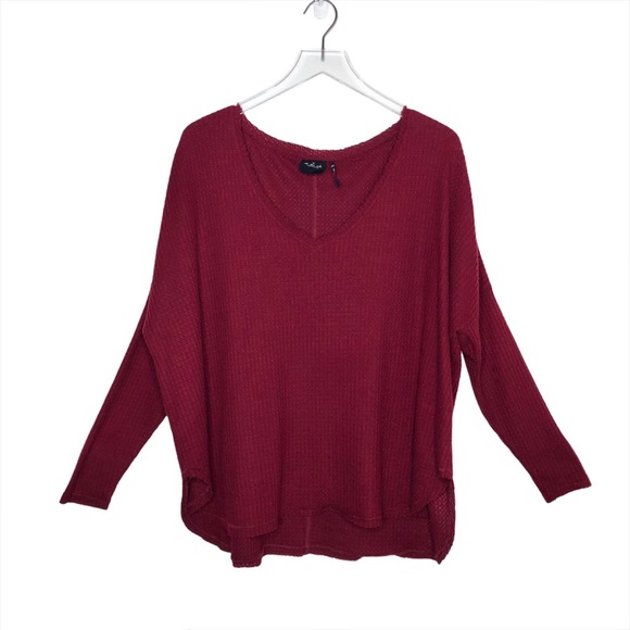 Urban Outfitters Waffle Knit Burgundy Oversized Thermal V Neck Sz M - Picture 2 of 9